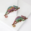 Large Crystal Chameleon Brooch in Green and Purple view 1