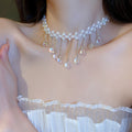 Clear Crystal Bow Necklace And White Pearl Drop Fringe Styles view 7