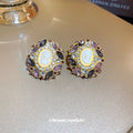 Vintage Style Cameo Crystal Cluster Stud Earrings Statement Jewelry view 2