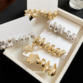 Mixed Floral and Hoop Stud Earring Set in Two Metal Tones view 1