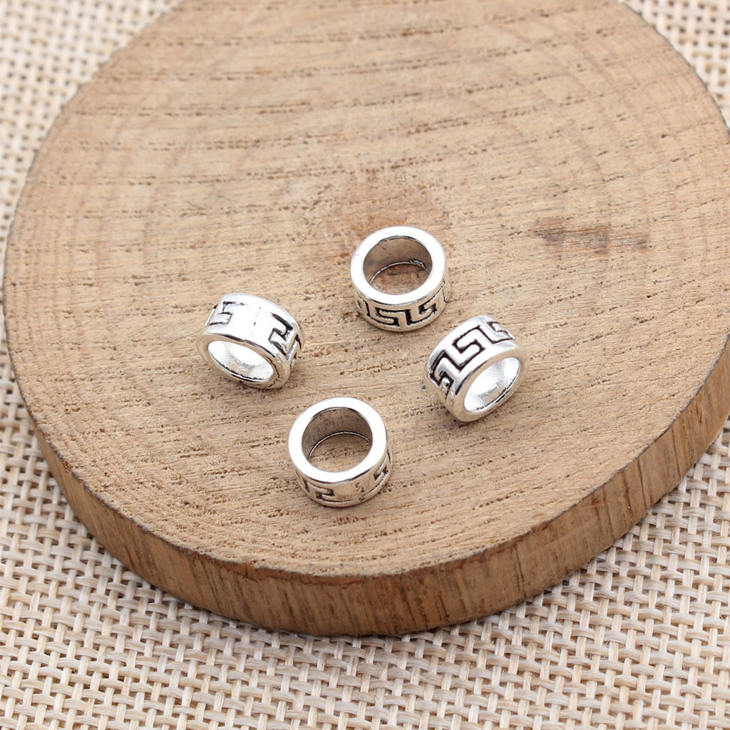 8.2x8.2x4.6mm 0.7g Antique Silver Zinc Alloy Greek Key Pattern Large Hole Spacer Beads for DIY Jewelry