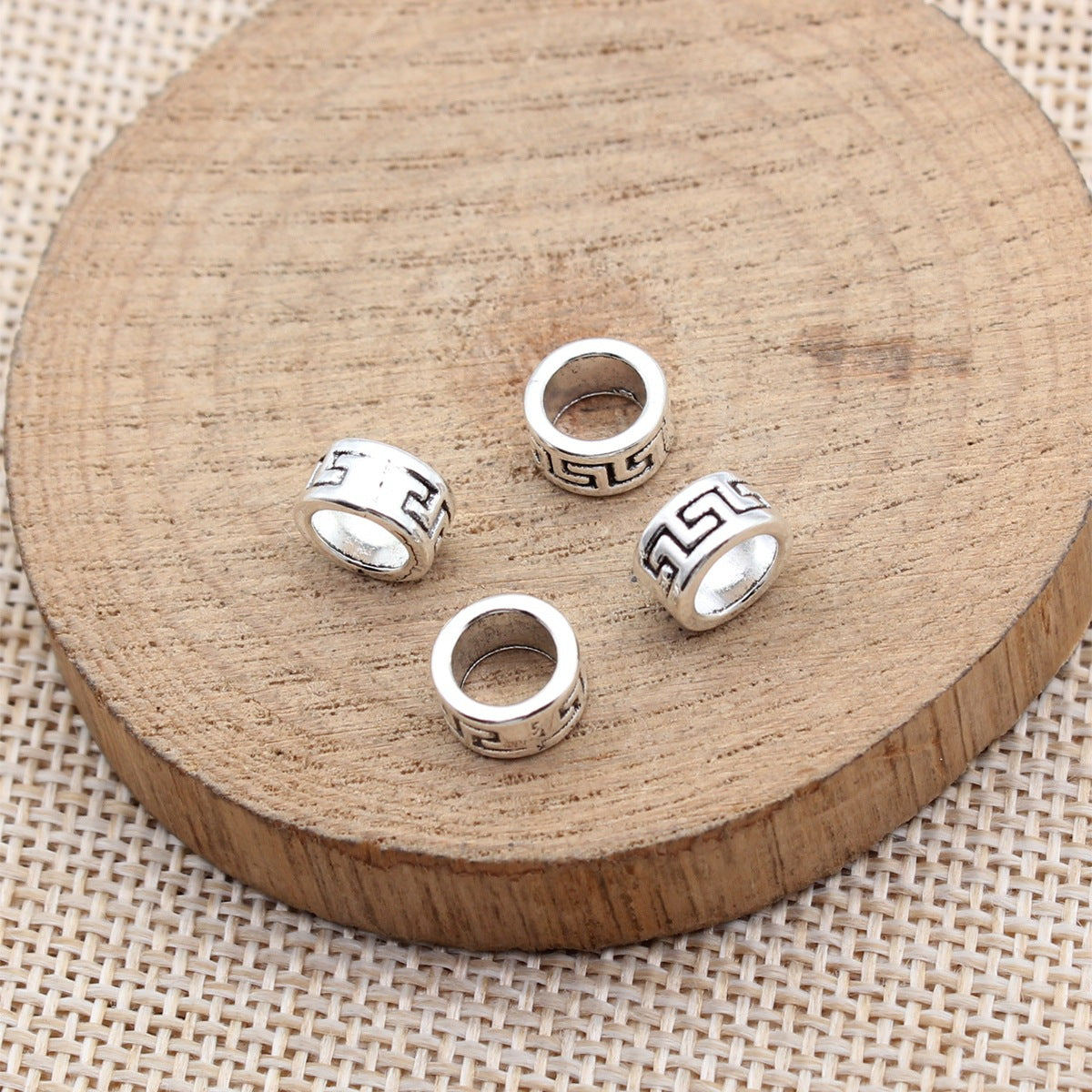 8.2x8.2x4.6mm 0.7g Antique Silver Zinc Alloy Greek Key Pattern Large Hole Spacer Beads for DIY Jewelry