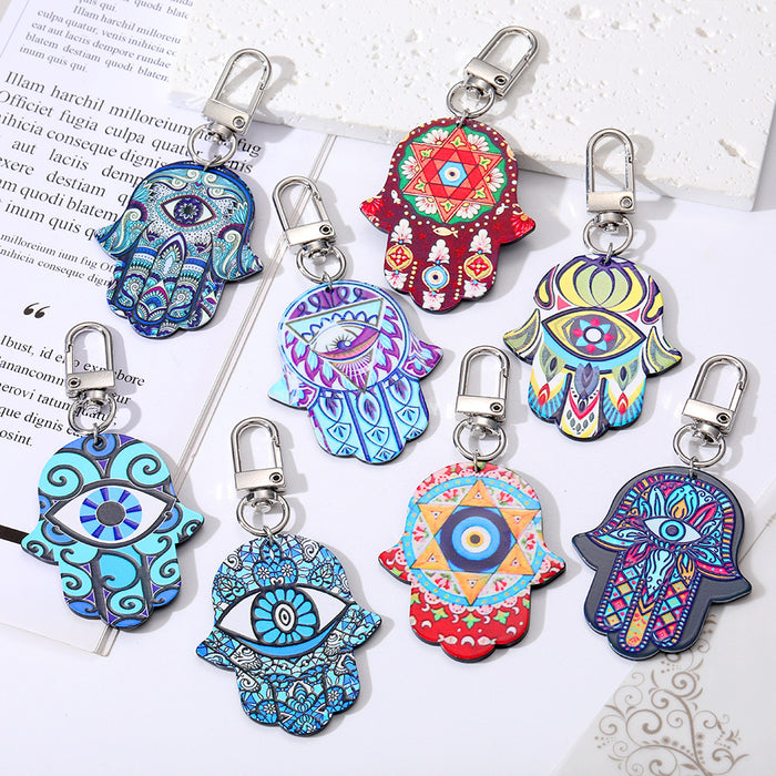 Silver Tone Printed Hamsa Acrylic Clip Keychains in Eight Designs