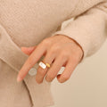 Gold And Steel Open Rings Rectangular White Shell Inlay view 6