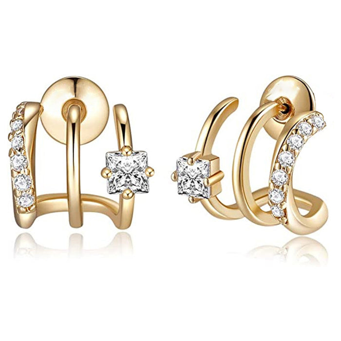 Double-Arc Clear Stone Stud Earrings In Polished Gold Tone