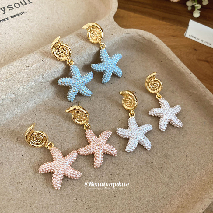 Pastel Starfish Drop Earrings in Pink Blue and White