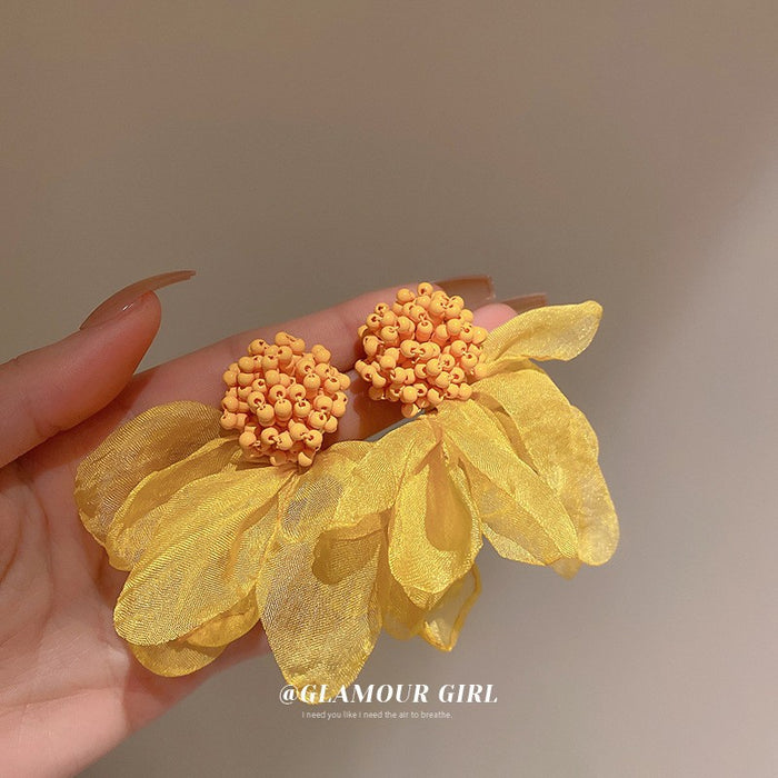 Yellow Floral Statement Stud Earrings in Thirty-Six Styles