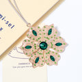 Six Petal Rhinestone Snowflake Ornament Green Red Clear view 2
