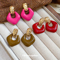 Geometric Resin Drop Earrings In Brown And Red Jewelry Design view 1