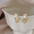 White Enamel Flower Stud Earrings Gold Tone Metal with CZ view 4