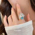 Silver Open Floral Bouquet Ring Oval Center Stone Two Colors view 3