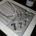 Crystal Cross Layered Necklace Silver Earring Four Styles view 1