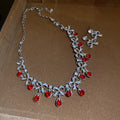 Silver Rhinestone Teardrop Necklace Bow Earring Sets view 6