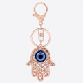 Rose Gold Filigree Hamsa Hand Blue Evil Eye Keychain view 5