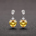 Silver Tone Heart Drop Earrings Pink Yellow Clear Colors view 7