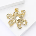 Gold Crystal Flower Brooch Green Center Stone Large Pin view 4