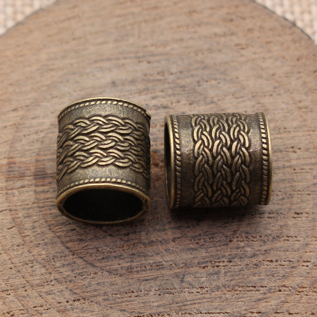 13x13x13mm 2.7g Antique Bronze Zinc Alloy Braided Texture Barrel Tube Beads for Dreadlock Jewelry Making
