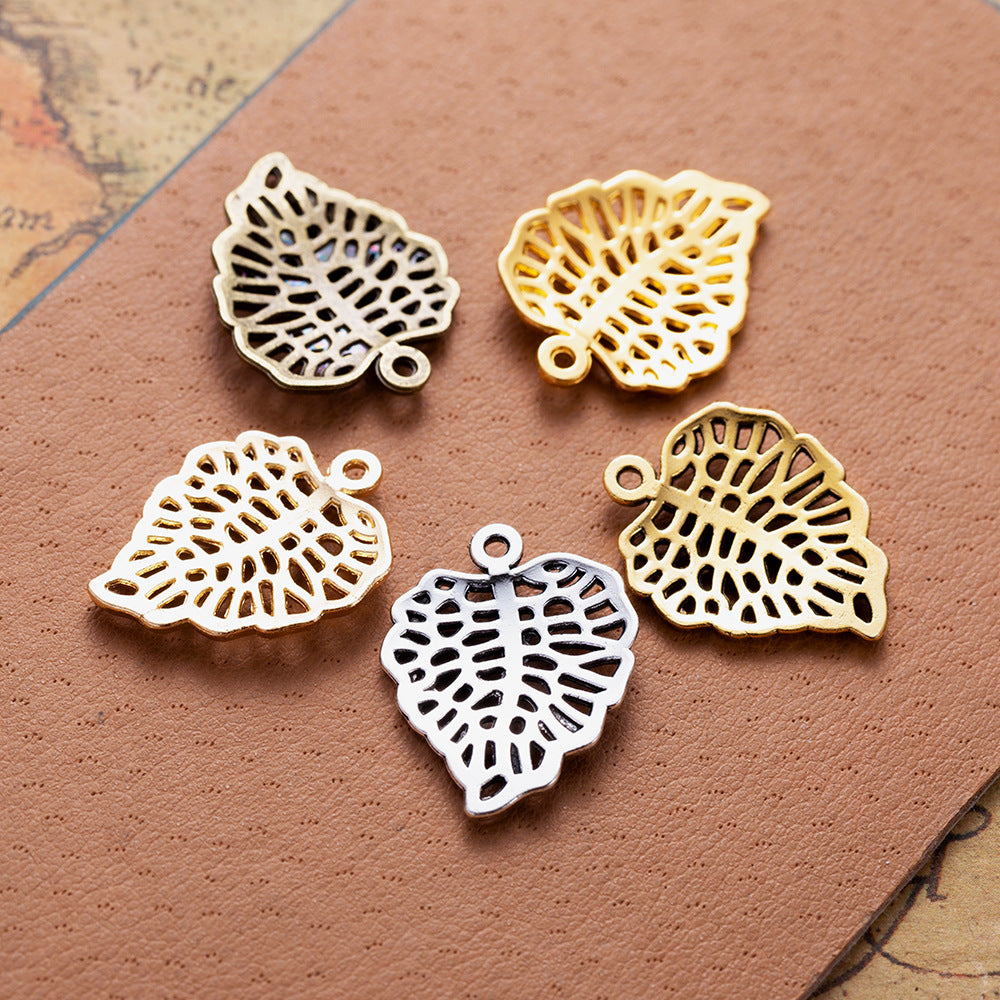 Vintage Hollow Leaf Charm Pendant 23x18mm for Earrings and Necklaces