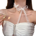 Organza Butterfly Pearl Ribbon Bow Choker Necklace 3 Colors view 5