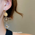Asymmetrical Sun Moon and Star Long Drop Hook Earrings view 3