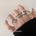 Polished Sculptural Metal Ring Set Five Pieces 2 Tones view 3