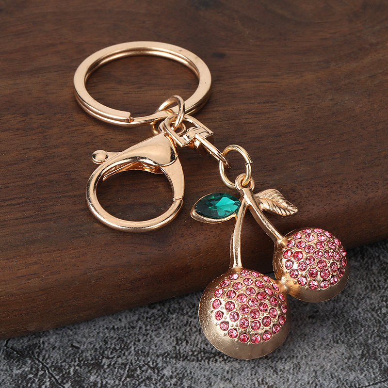 Cherry Fruit Rhinestone Keychain Metal Car Key Ring Bag Charm