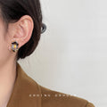 Gold Irregular Frame Amber Glass Cabochon Stud Earrings view 2