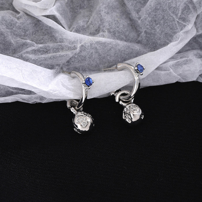 Silver Blue Stud and Clear Look Ball Hoop Earrings