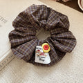 Brown Plaid Scrunchie Duckbill Clip Dog Button 2 Styles view 6