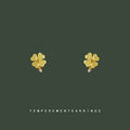 Pale Green Four-Leaf Flower Stud Earrings Pearl Tip view 1