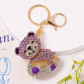 Rhinestone Bear Heart Keychain Gold Base Three Colors view 2