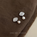 Silver Tone Seashell Zircon Stud Freshwater Pearl Drop Earrings view 1