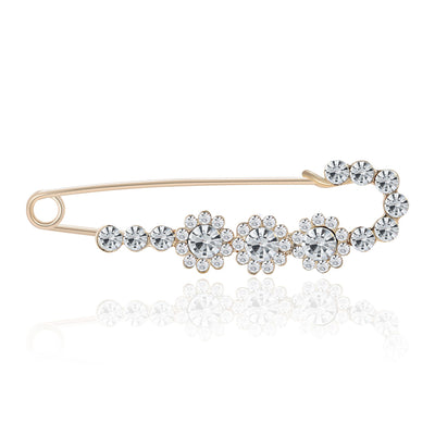 crystal flower bar safety pin brooch in two finishes isolated on a white background