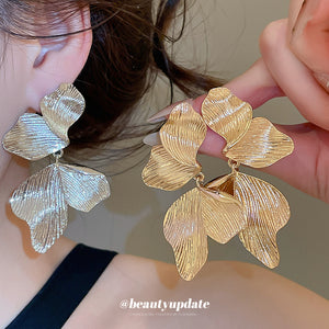 Layered Textured Leaf Drop Earrings in Gold or Silver Tone