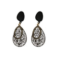 Black Filigree Floral and Checkered Statement Earrings view 5