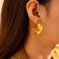 Chunky Polished C Shape Hoop Earrings Gold Silver Stainless view 3