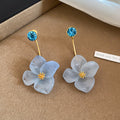 Resin Flower Drop Stud Earrings in Pink Blue and White view 7