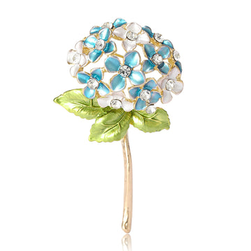 Enamel Hydrangea Stem Brooch Pink Purple Blue White Four Colors