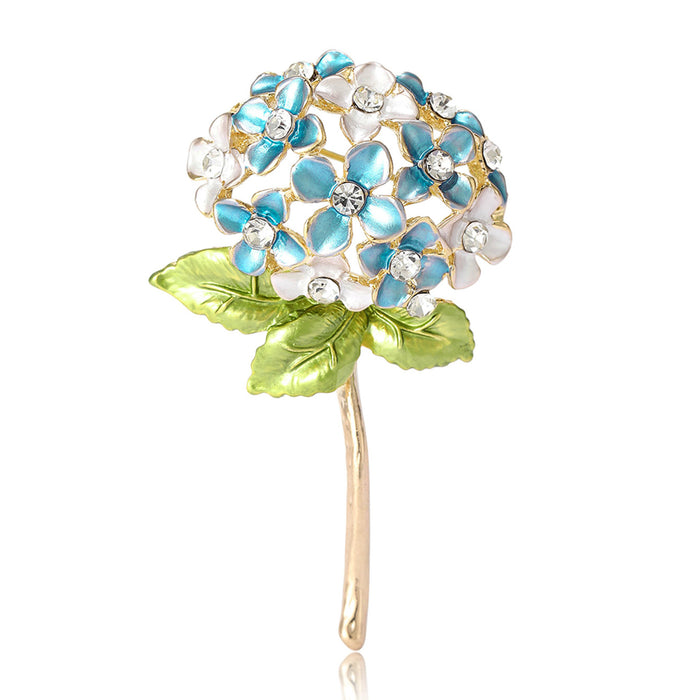 Enamel Hydrangea Stem Brooch Pink Purple Blue White Four Colors