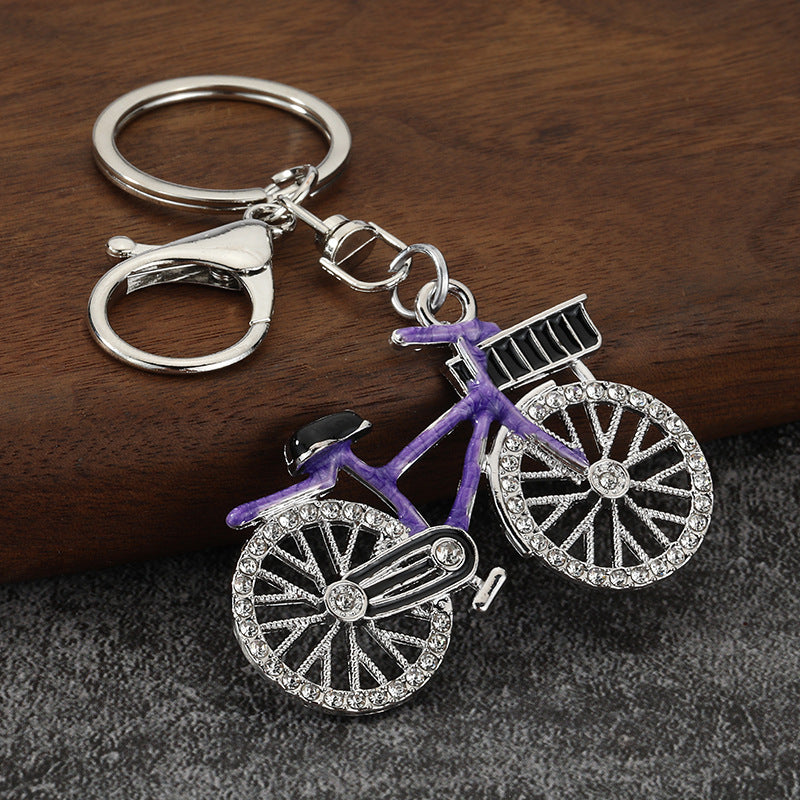 Rhinestone Bicycle Keychain Metal Sport Bike Pendant for Couple Gift