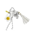 Smiley Daisy Flower Bag Charm Keychain With Braided Cord And Tassel view 5