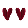 Flocked Velvet Heart Stud Earrings in Wine Red Black view 5