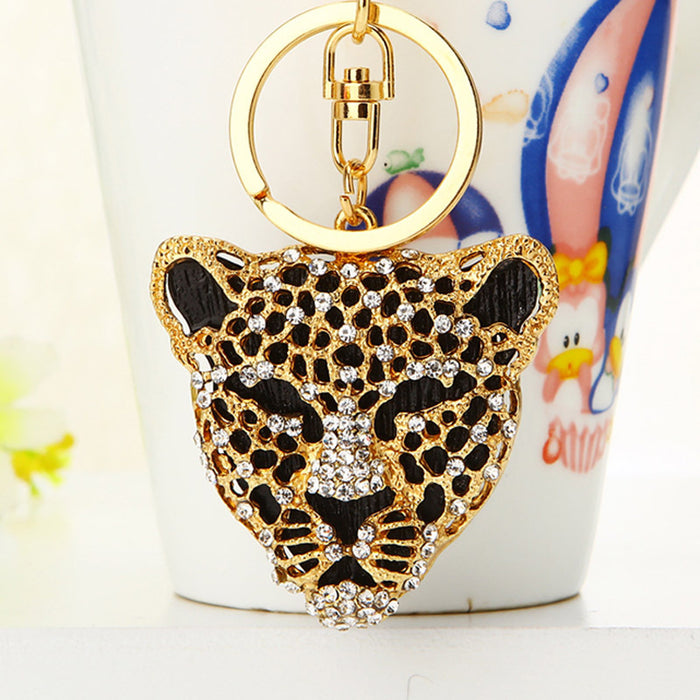 Gold Tone Leopard Head Keychain with Unlisted Rabbit Fur Pom Configurations
