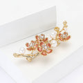 Gold Plum Blossom Branch Brooch Pink Enamel Petals Pearls view 2