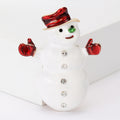 Enamel Snowman Brooch Red Hat Mittens Rhinestone Pin view 2