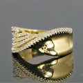 Sweeping Multi-Layer Clear Stone Wide Ring In Gold Tone view 3