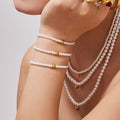Pearl Bead Necklace Bracelet Set Gold Steel Ball Accent view 4