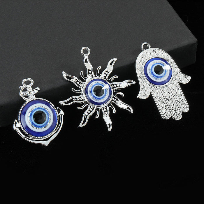 Silver Tone Evil Eye Charm Pendant Eight Mixed Shapes
