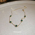 Green Square Crystal Gold Tone Delicate Chain Bracelet view 4
