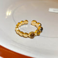 Gold Open Ring Round Brown Tiger Eye Cabochon Band view 6
